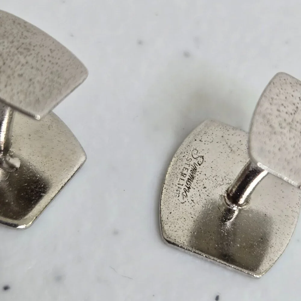 Simmons Cufflinks Sterling Silver Gold Tone Geometric Vintage Rectangle
